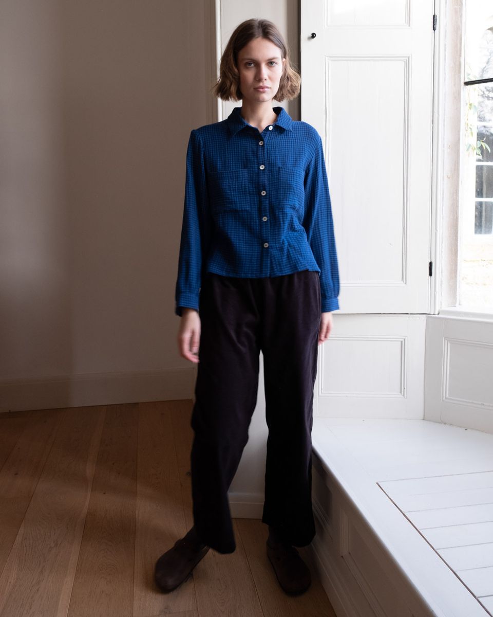 BIBICO Ada Cropped Blouse in Petrol Check