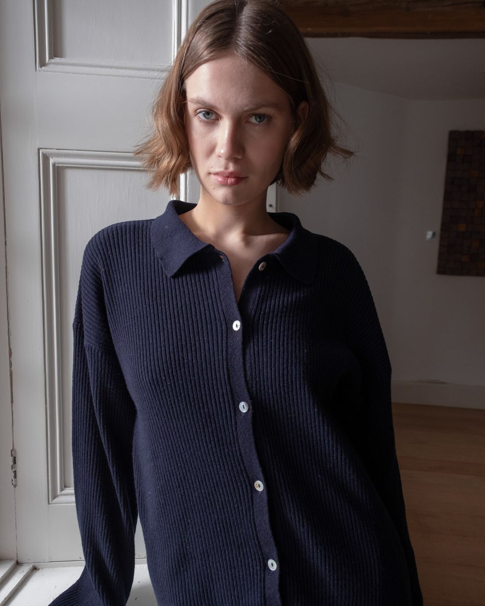 BIBICO Ashley Polo Cardigan in Navy