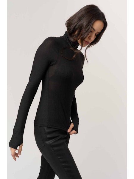 PROJECT SOCIAL T Olive Long Sleeve Rib Turtleneck Black
