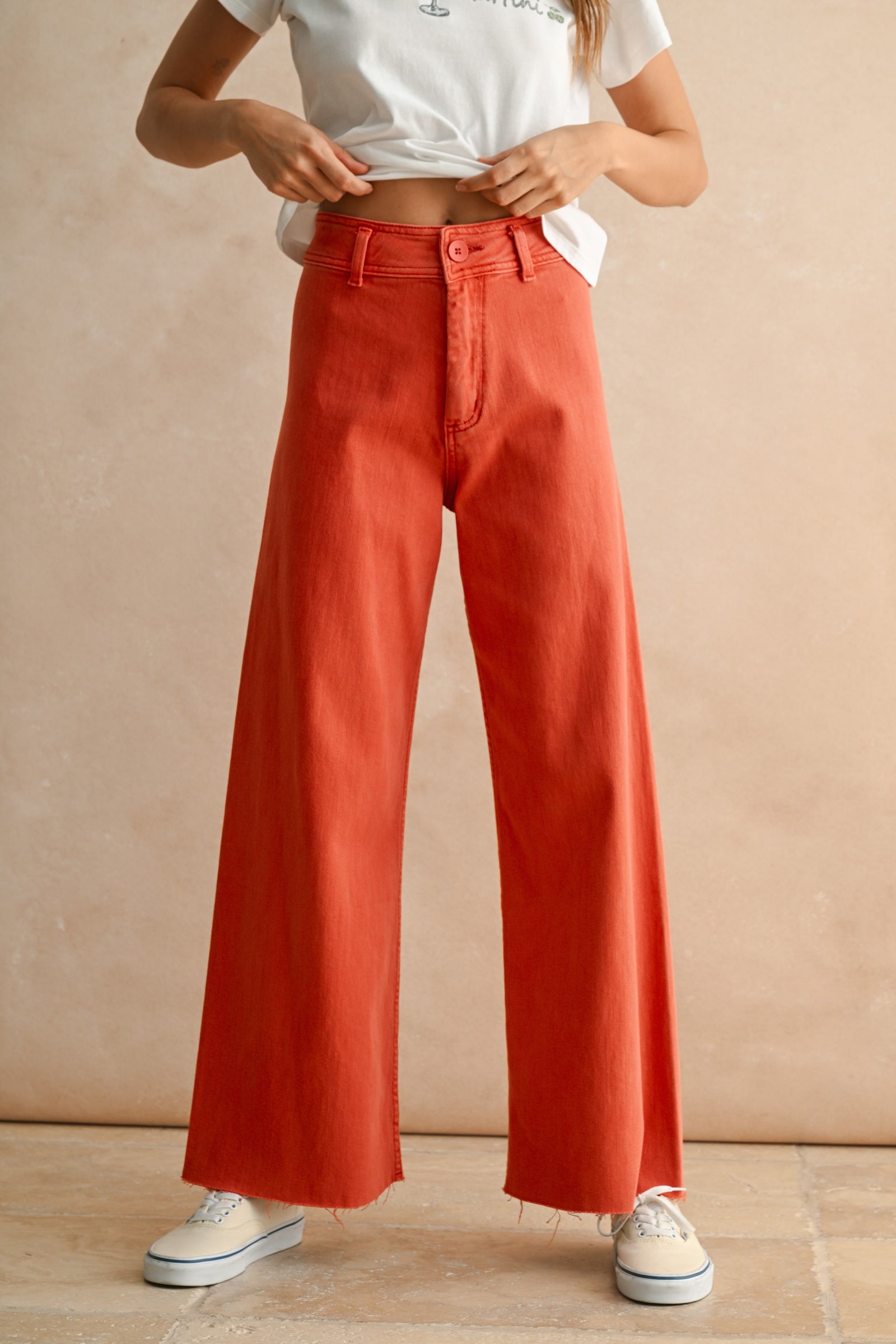NYLAND Effie Straight Wide Leg Denim Pants Burnt Orange