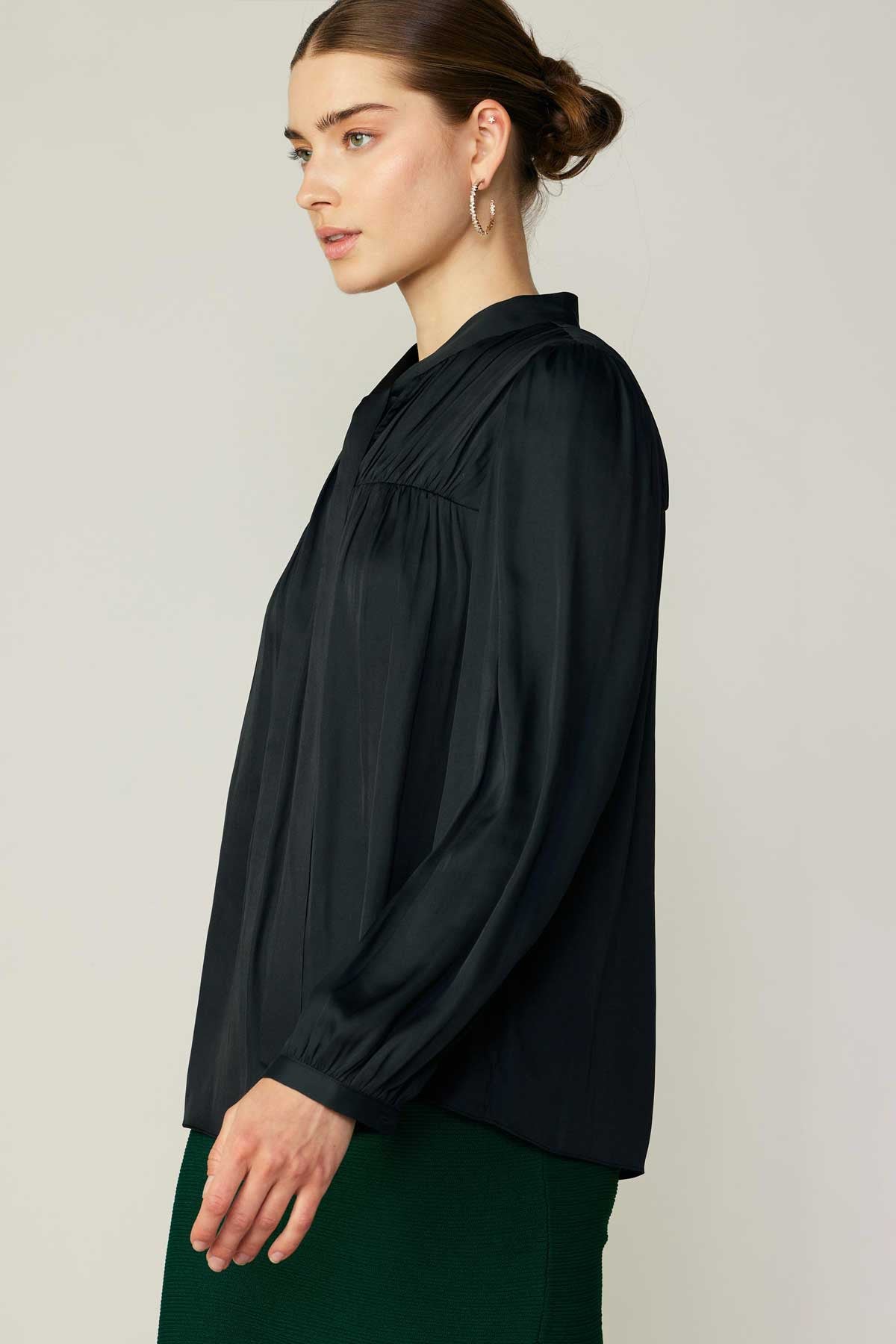 NYLAND Tobi V-Neck Pleated Blouse with Self Tie