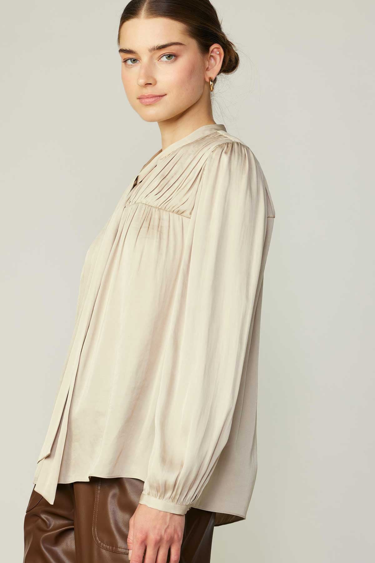 NYLAND Tobi V-Neck Pleated Blouse with Self Tie