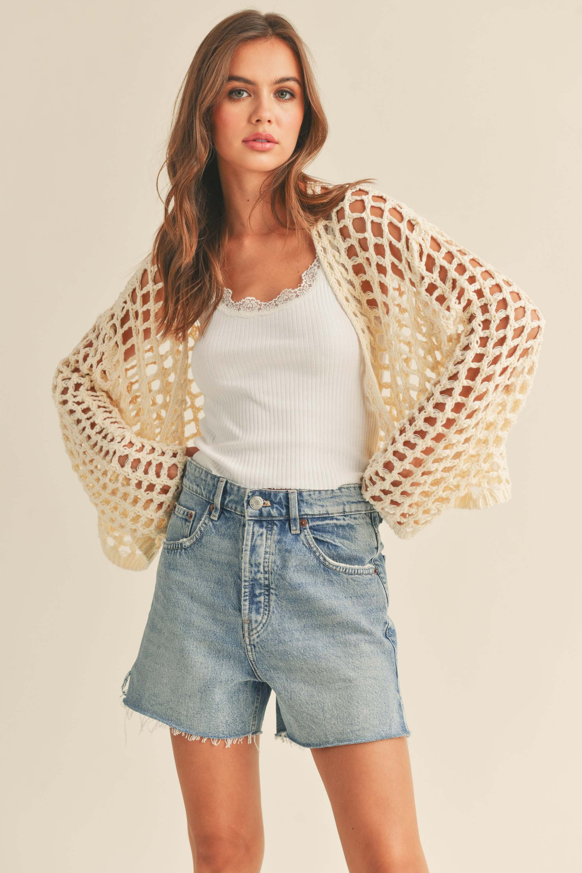 NYLAND Iram Crochet Knit Cropped Cardigan