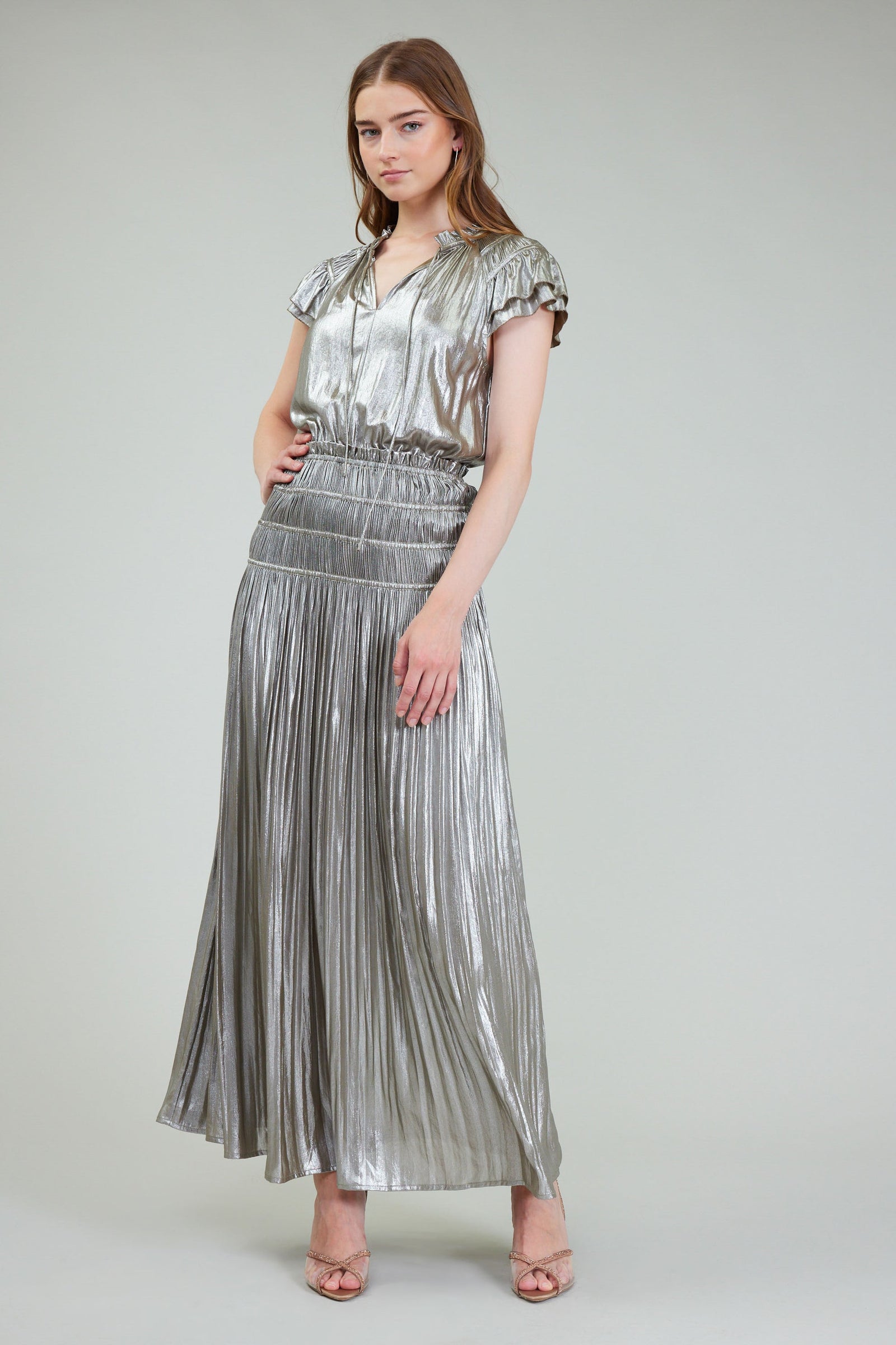 NYLAND Francesca Metallic Maxi Dress Pleated
