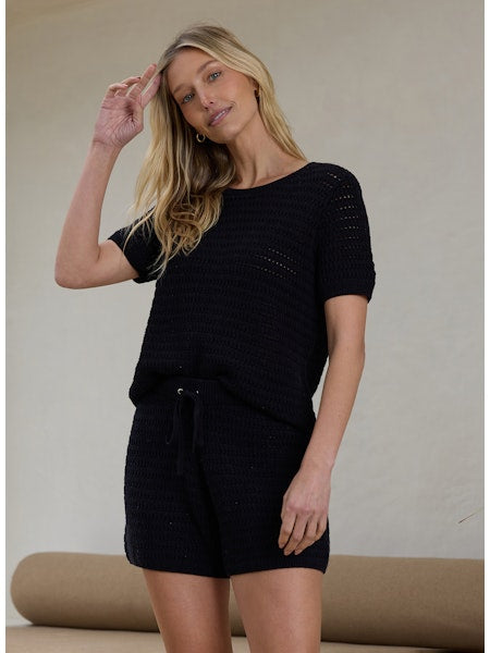 Stitches &amp; Stripes Pixie Crochet Tee Black