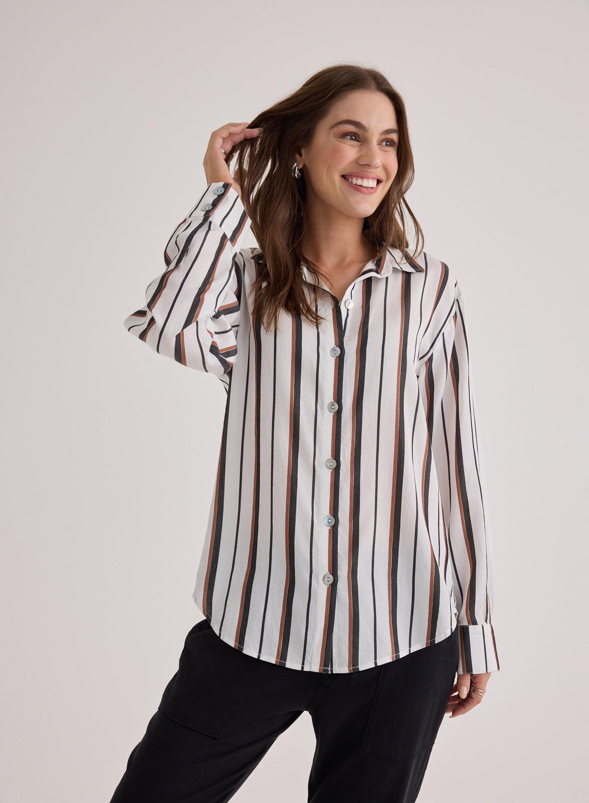 Bella Dahl Boyfriend Button Down Shirt in Autumn Lurex Stripe