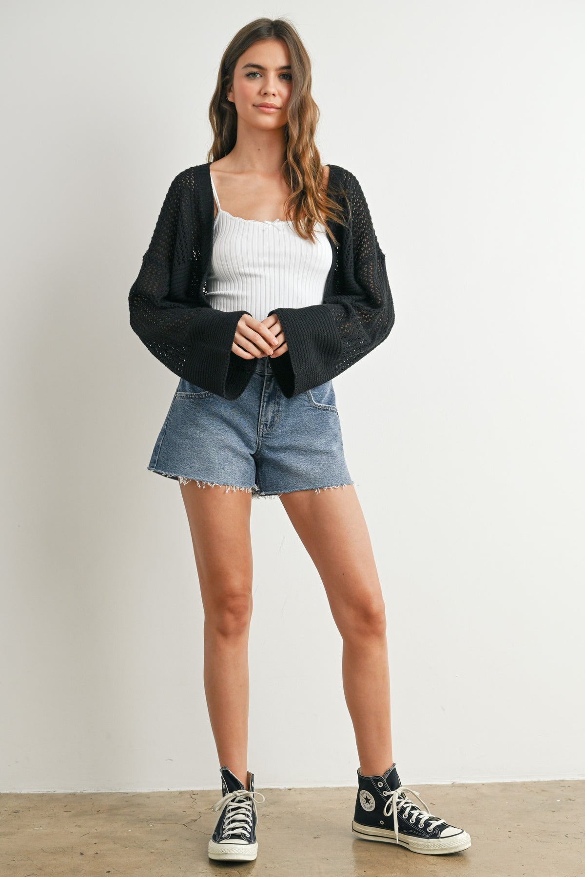 NYLAND Lune Wide Sleeve Textured Crop Cardigan Sweater