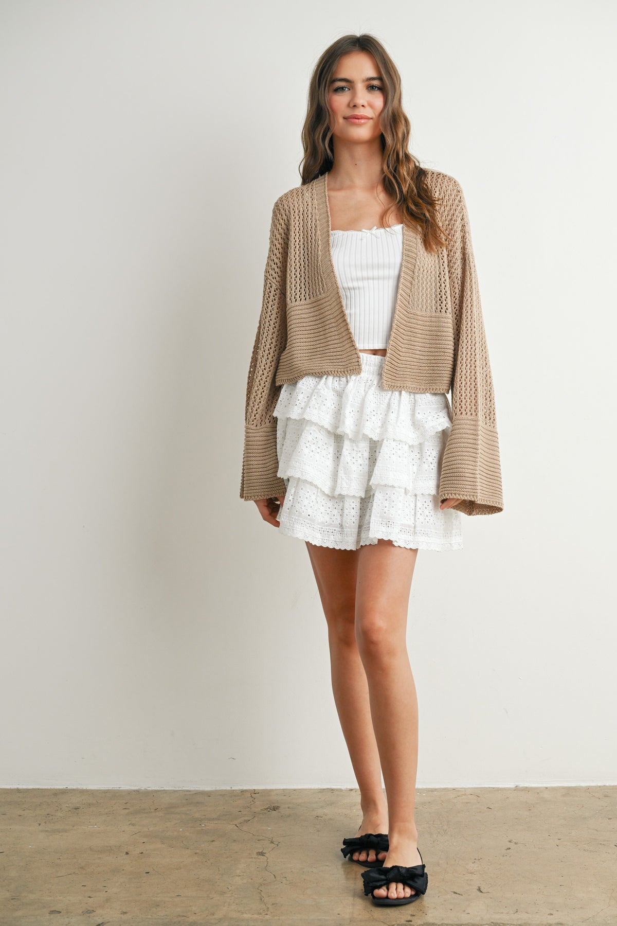 NYLAND Lune Wide Sleeve Textured Crop Cardigan Sweater