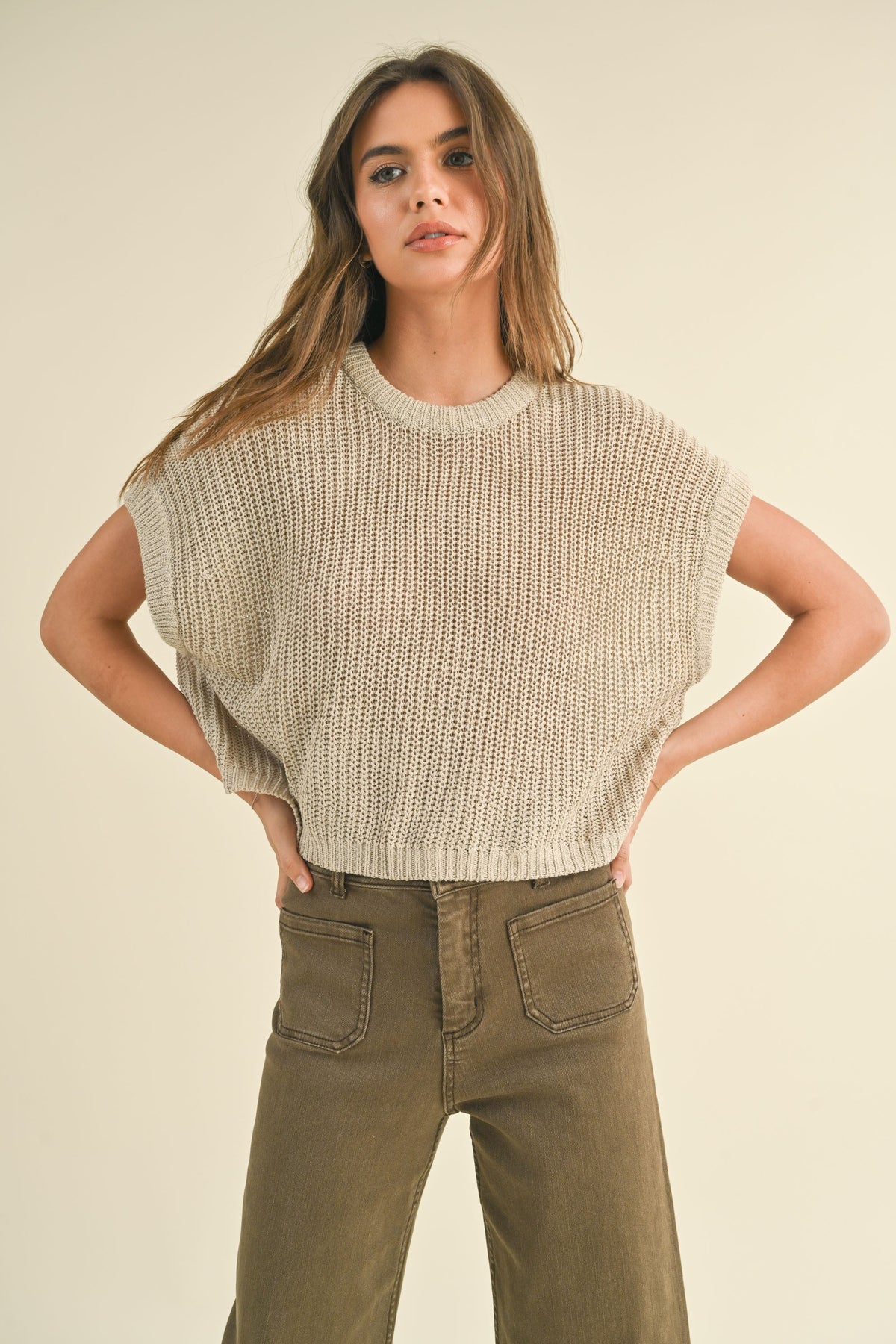 NYLAND Ivet Dolman Sleeve Knitted Top Stone Solid