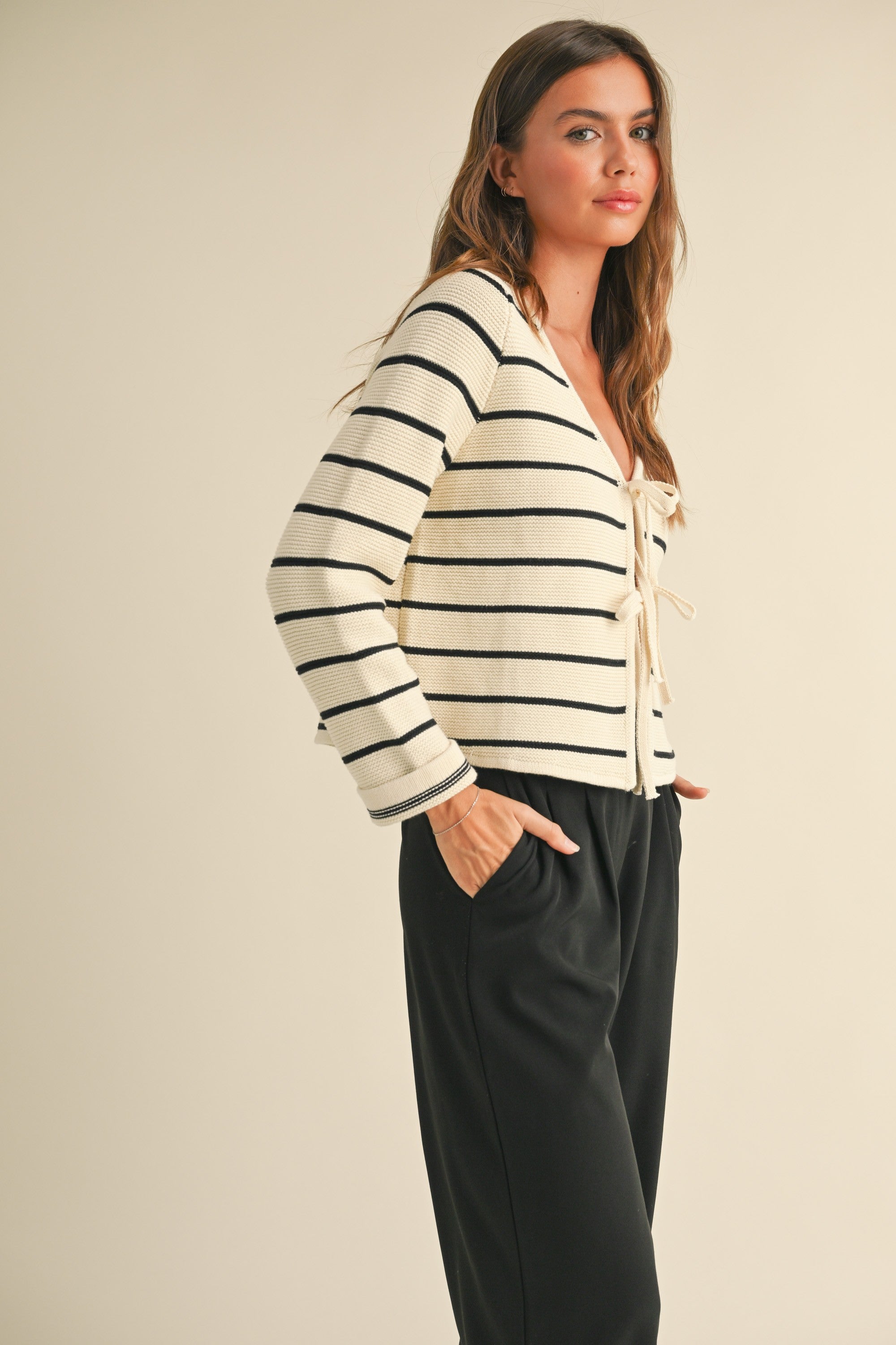 NYLAND Milana Striped Tie Front Cardigan