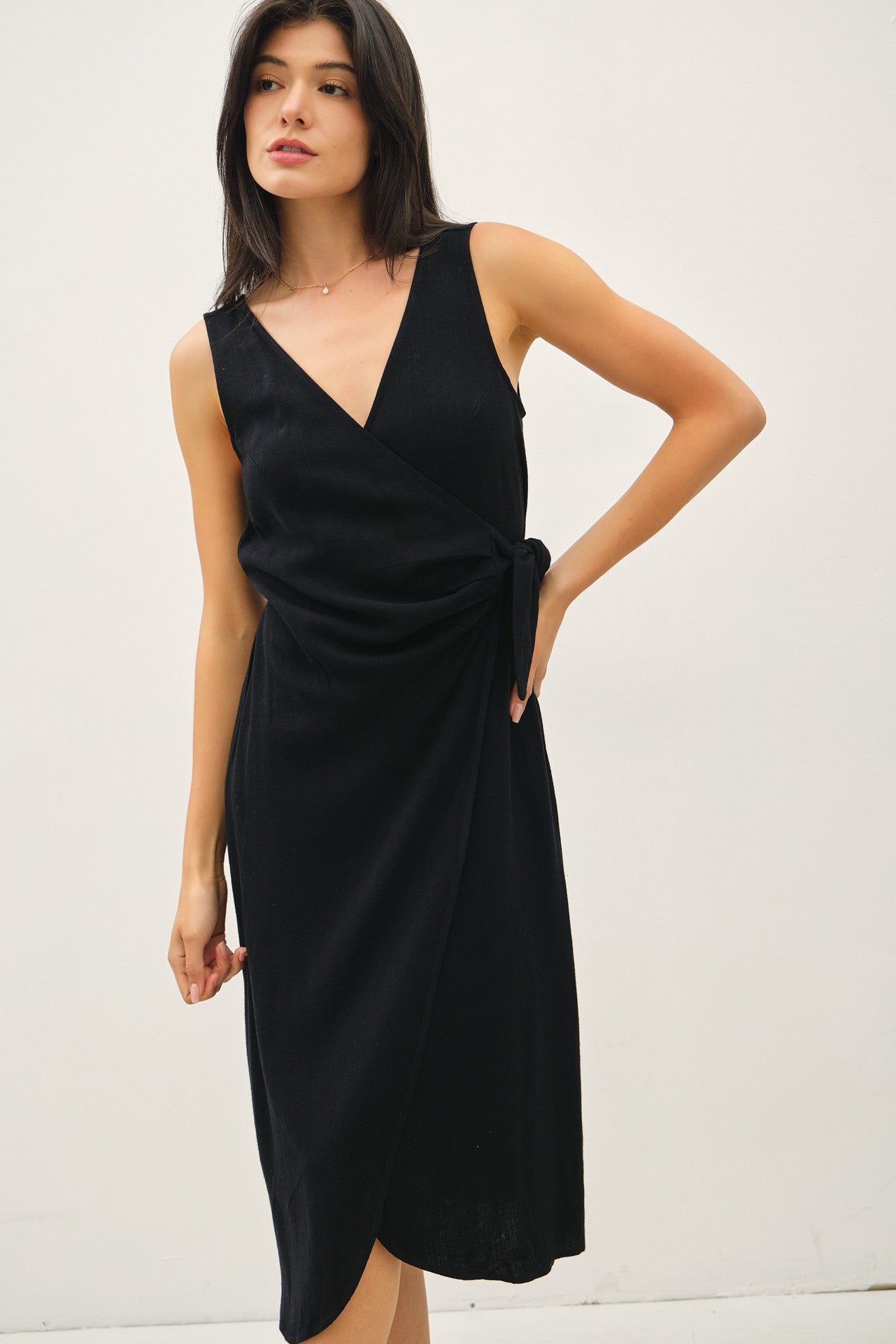 NYLAND Callen Linen Blend Wrap Midi Dress