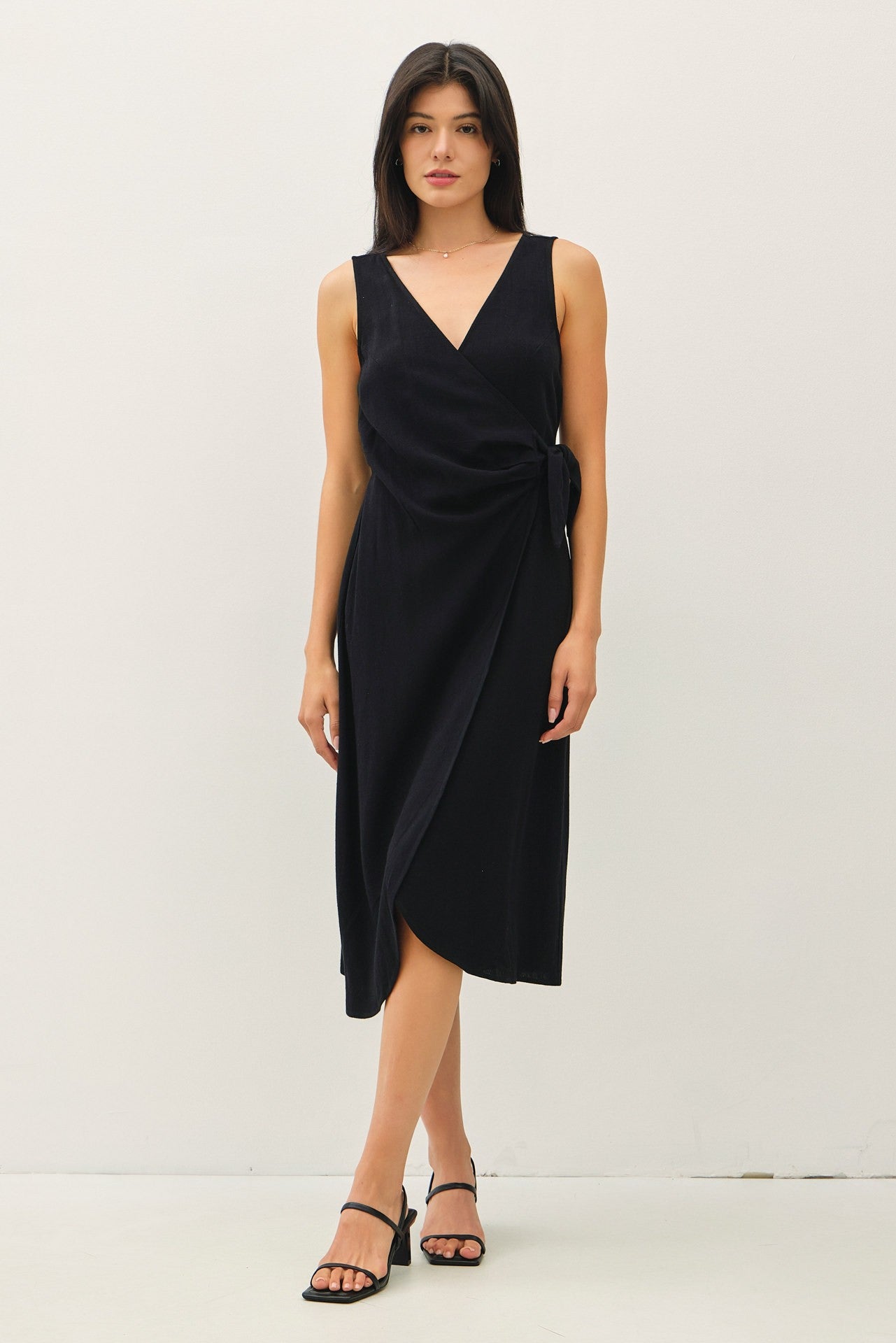 NYLAND Callen Linen Blend Wrap Midi Dress