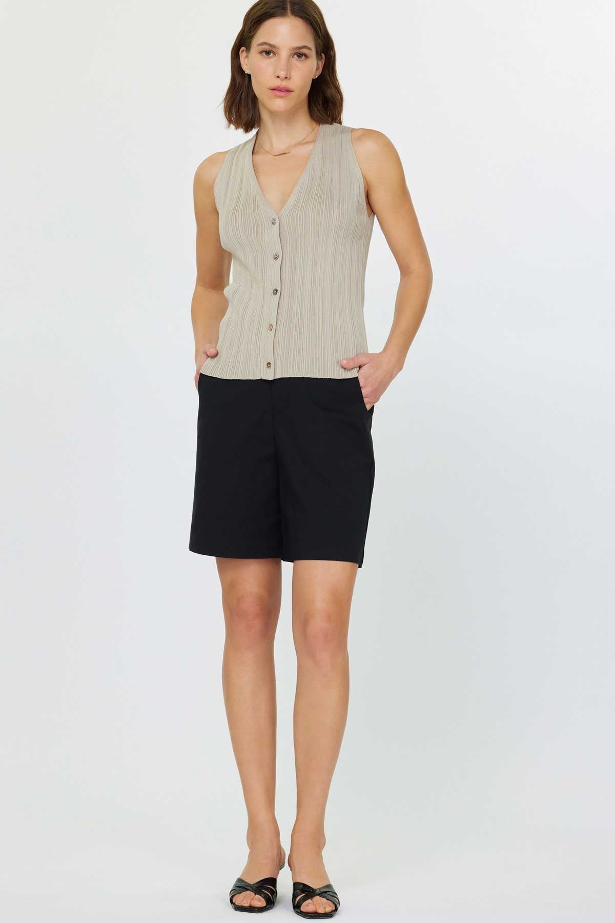 NYLAND Darla V-Neck Sleeveless Button Down Sweater
