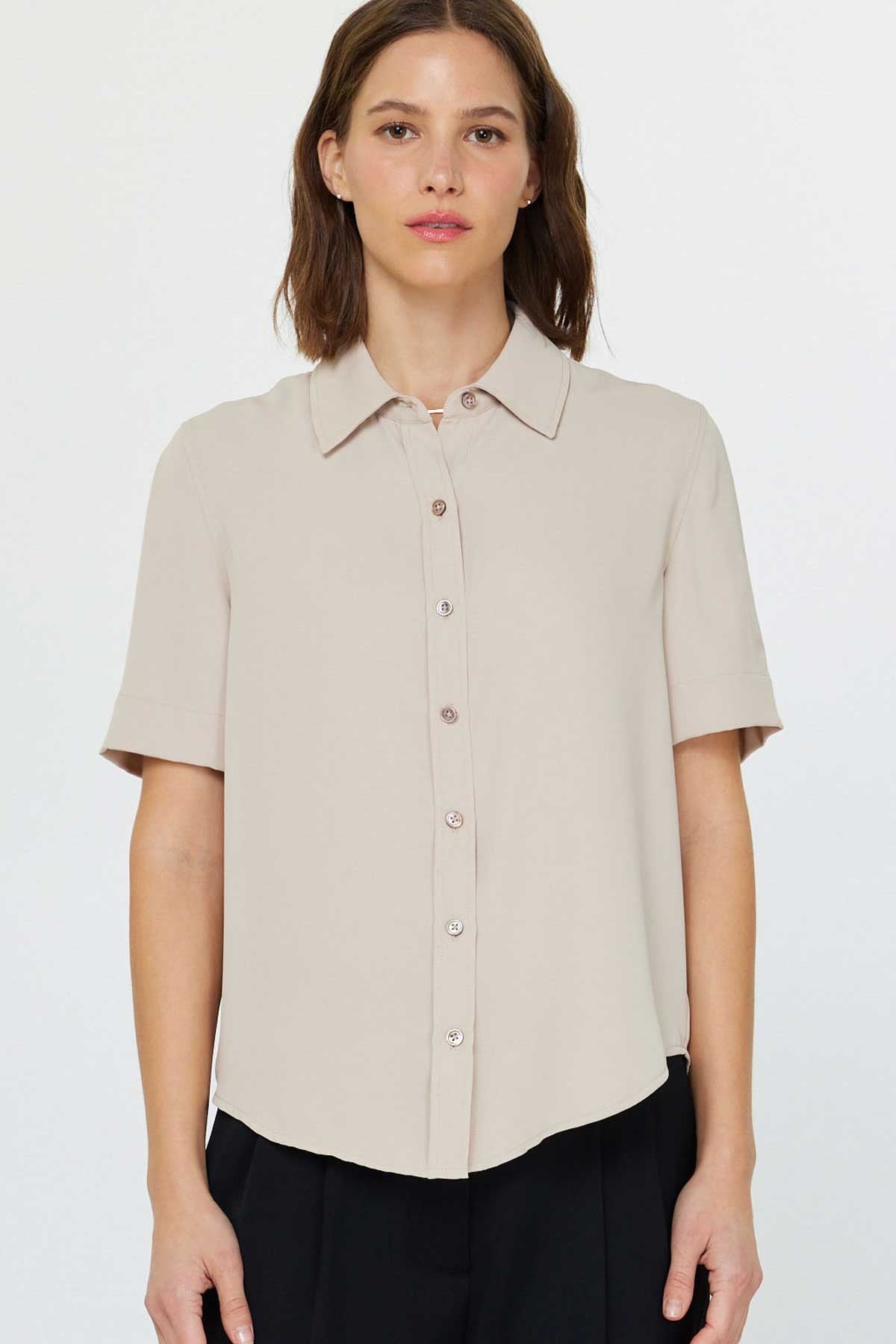 NYLAND Delore Half Sleeve Button Down Shirt Taupe
