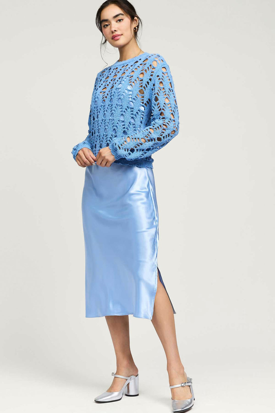 NYLAND Rozlyn Chunky Pointelle Sweater and Satin Dress Set