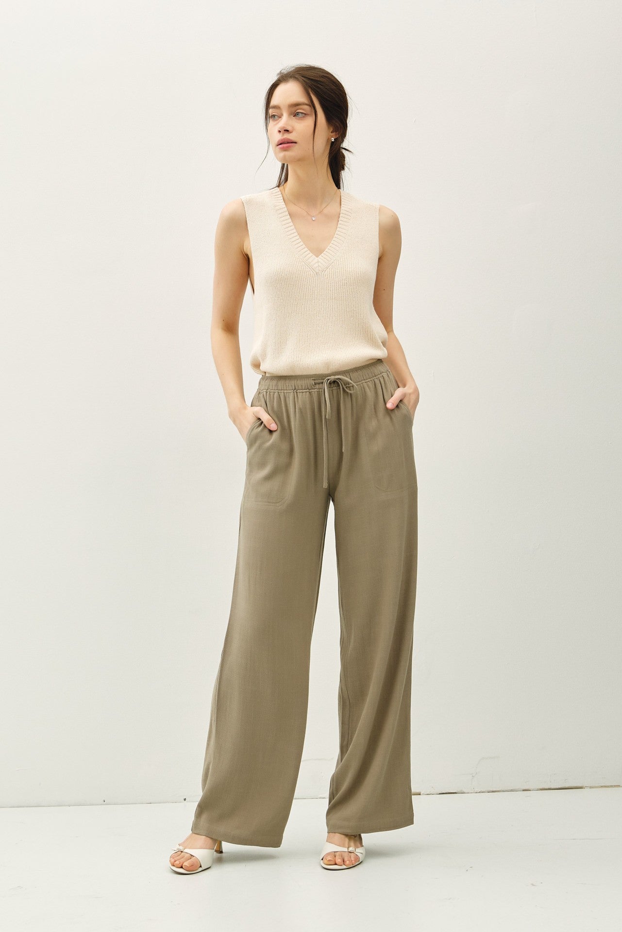 NYLAND Brenna Drawstring Wide Leg Linen Pants