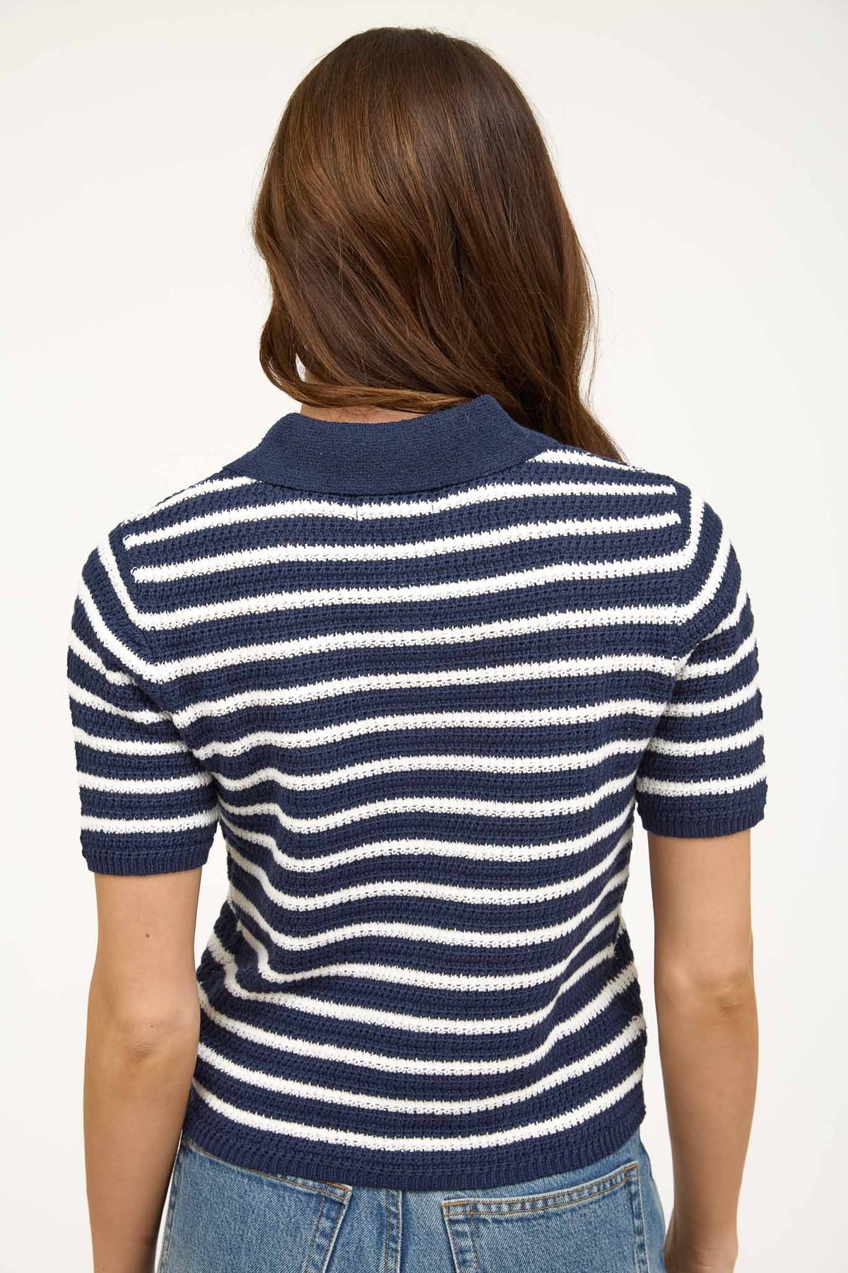Gild Mireille Stripe Collared Short Sleeve Polo Sweater Top