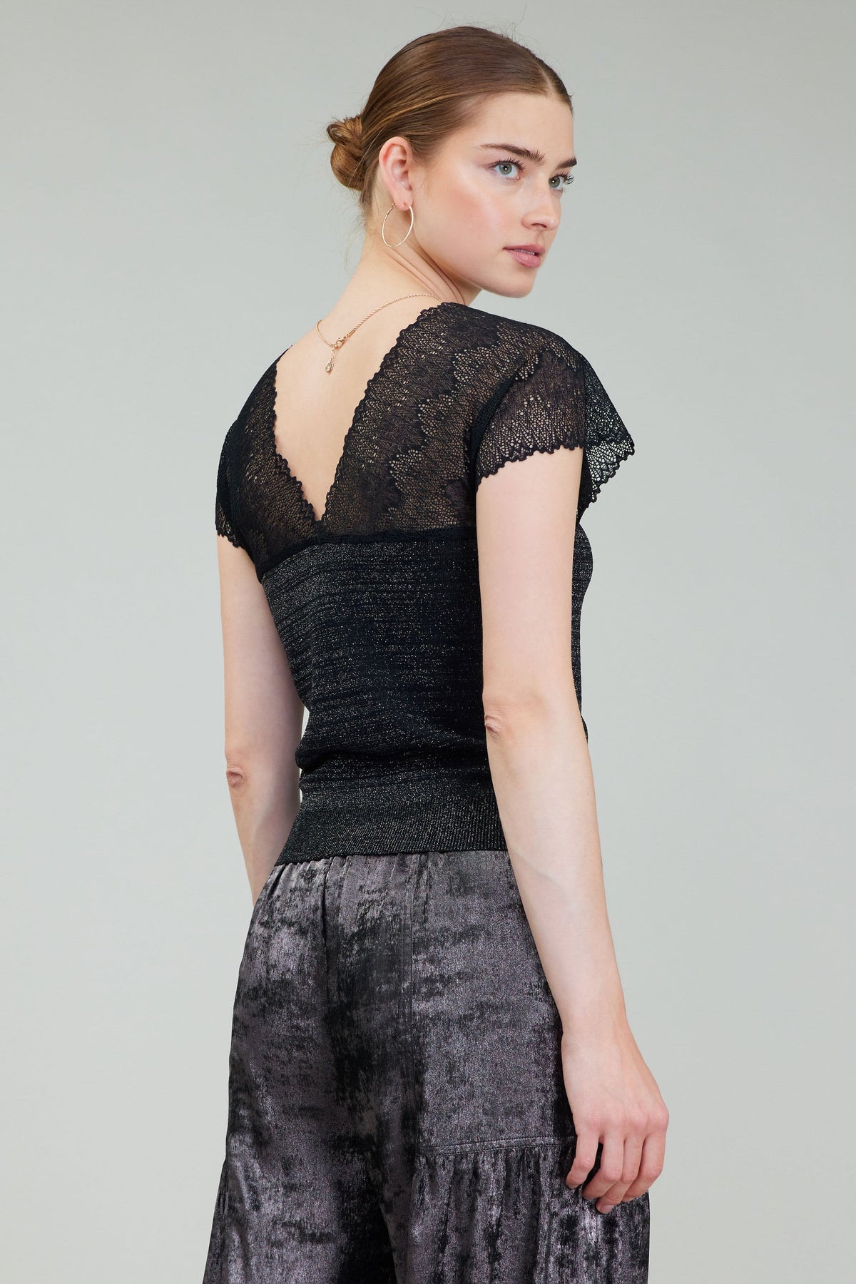 NYLAND Neve Short Sleeve Woven Combo Sweater