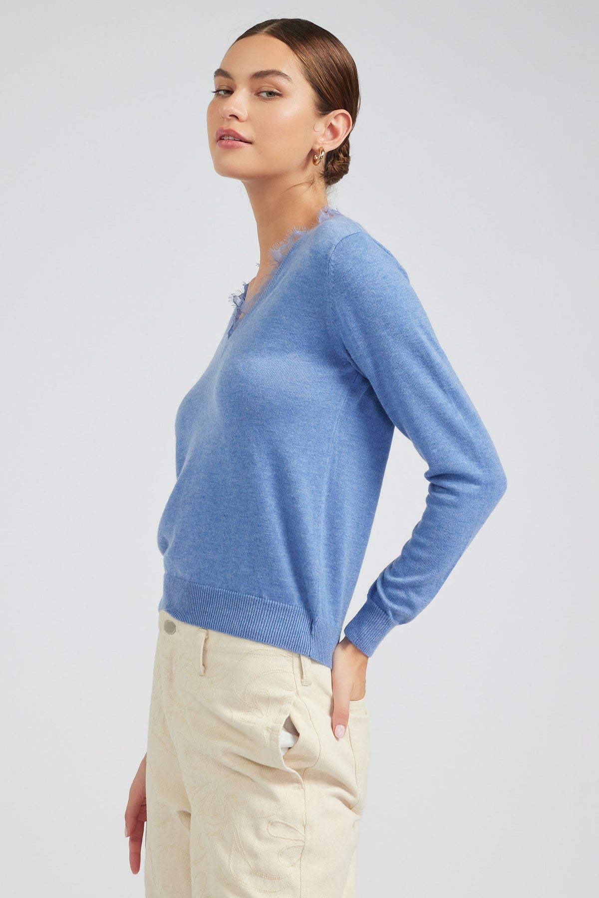 NYLAND Aspen V-Neck Lace Detail Sweater