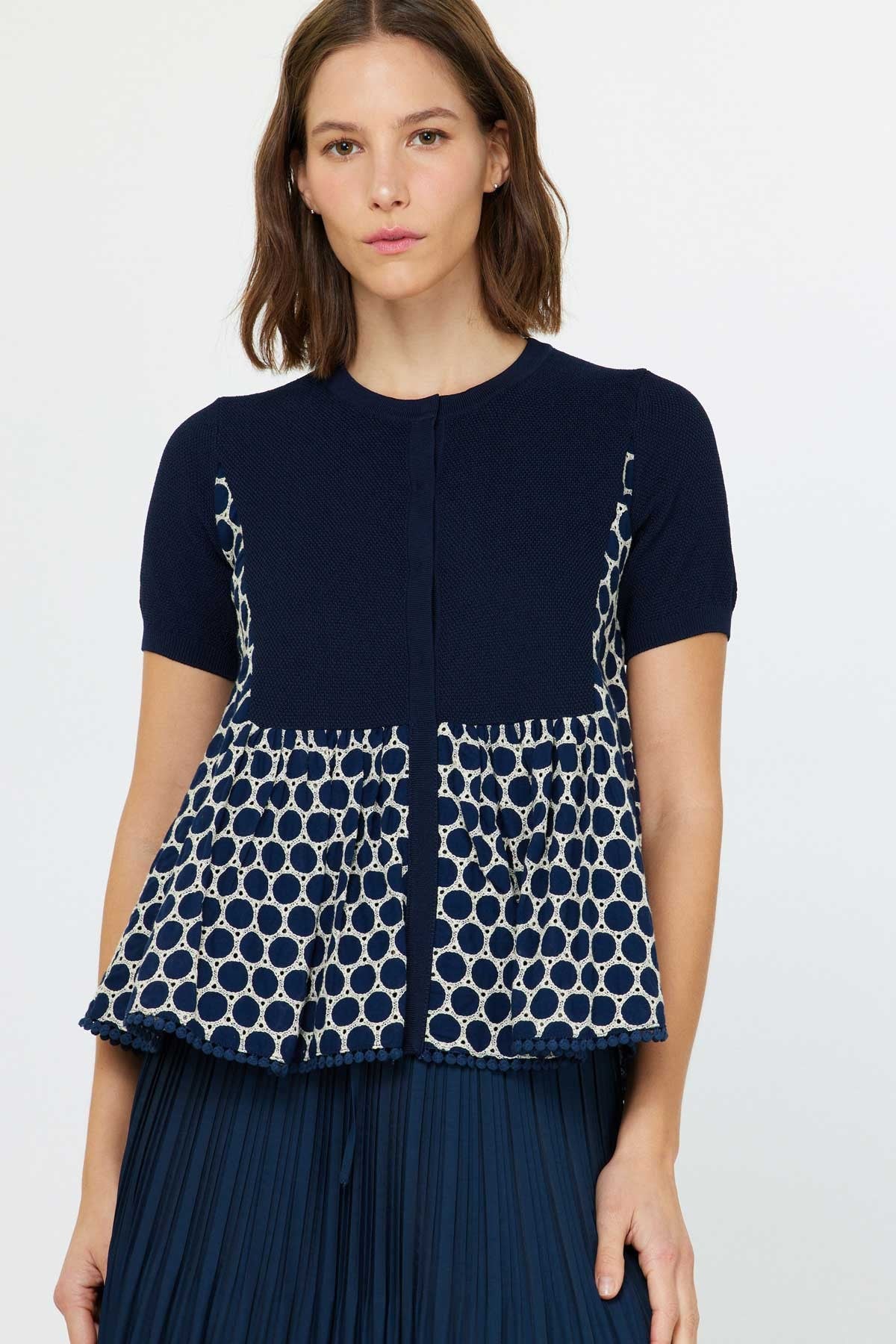 NYLAND Delphine Lace Combo Short Sleeve Cardigan Black
