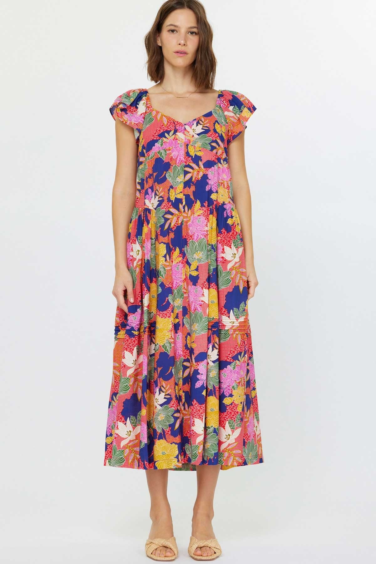 Gild Brielle Floral Printed Flutter Sleeve Midi Dress