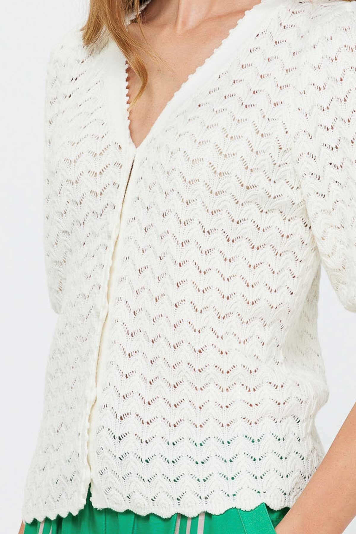 NYLAND Josette V-Neck Scalloped Cardigan Sweater