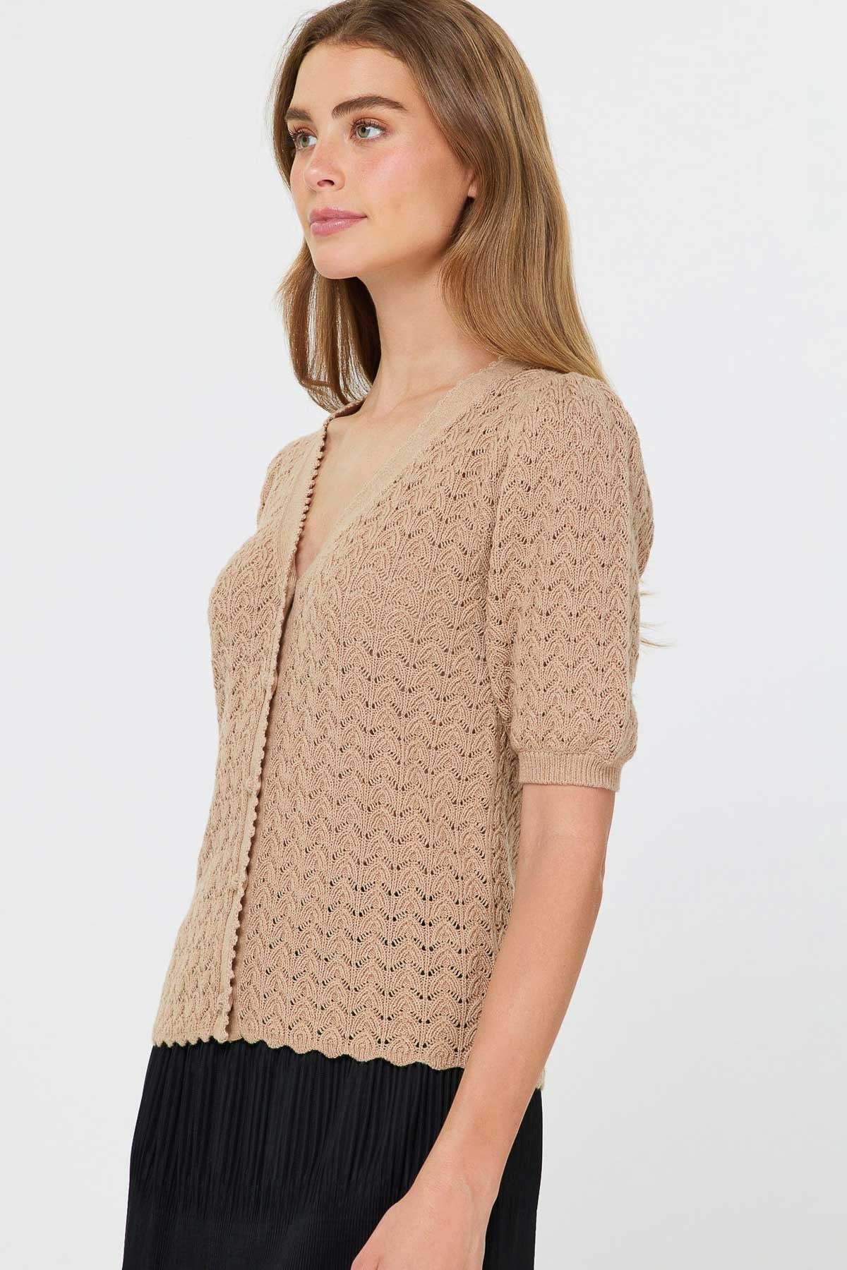 NYLAND Josette V-Neck Scalloped Cardigan Sweater