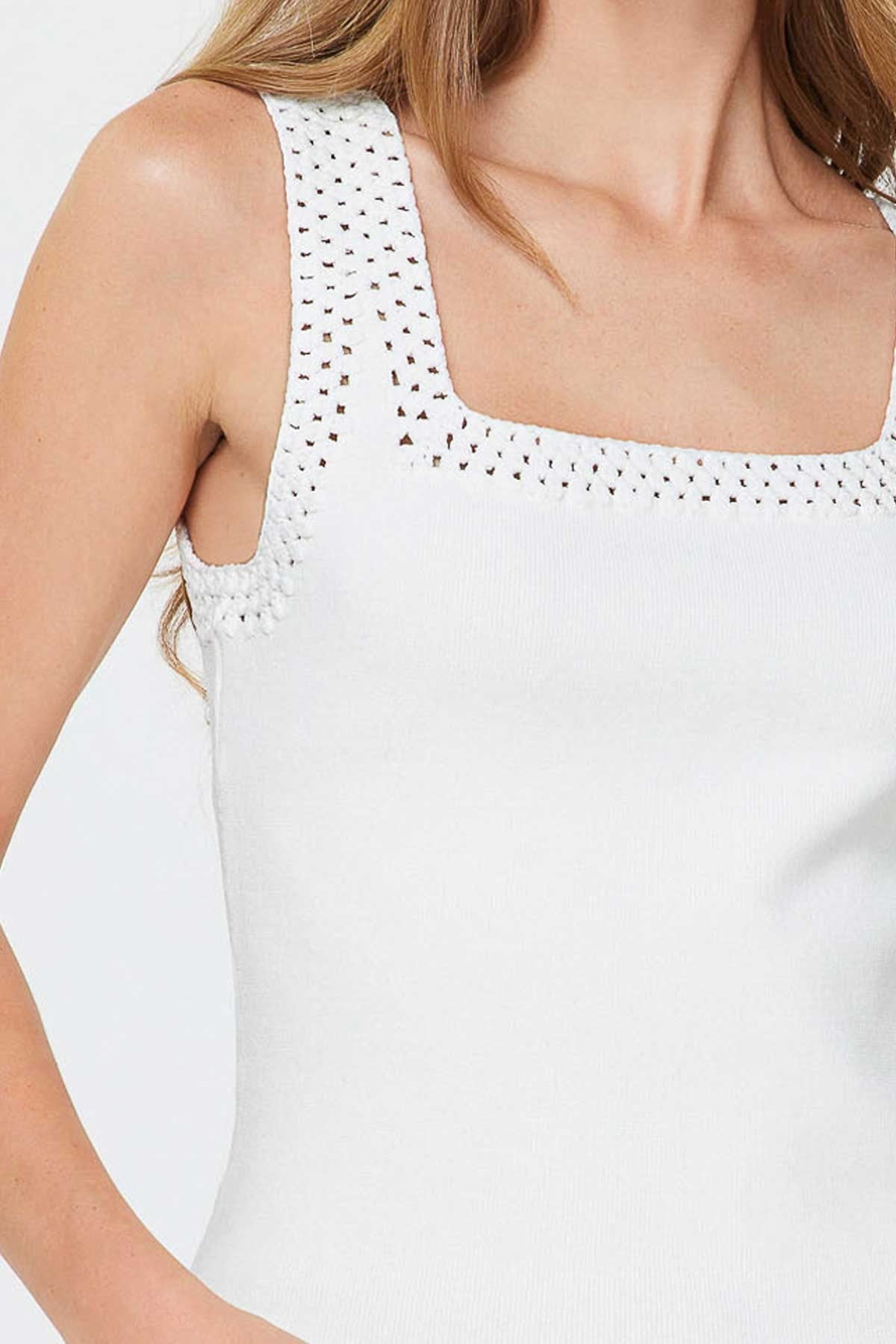 NYLAND Monet Square Neck Sweater Tank Top w/ Crochet Detail