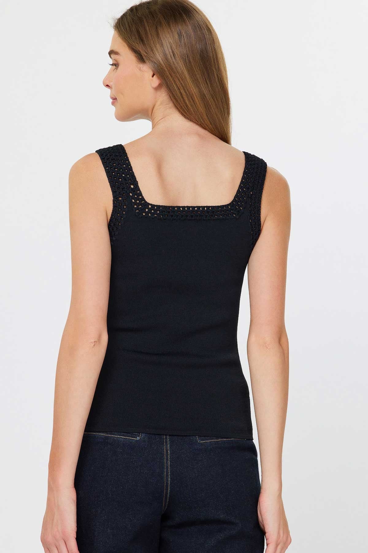 NYLAND Monet Square Neck Sweater Tank Top w/ Crochet Detail