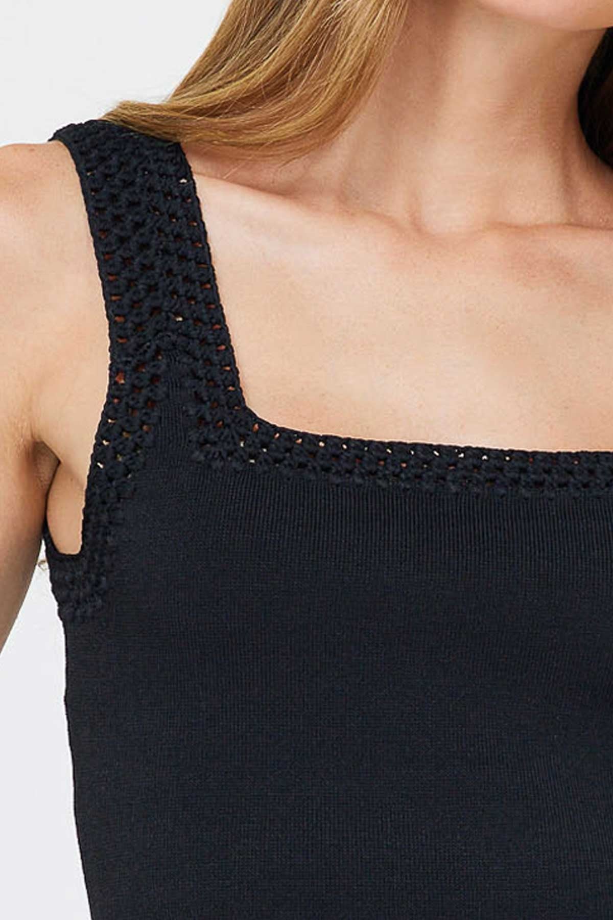 NYLAND Monet Square Neck Sweater Tank Top w/ Crochet Detail
