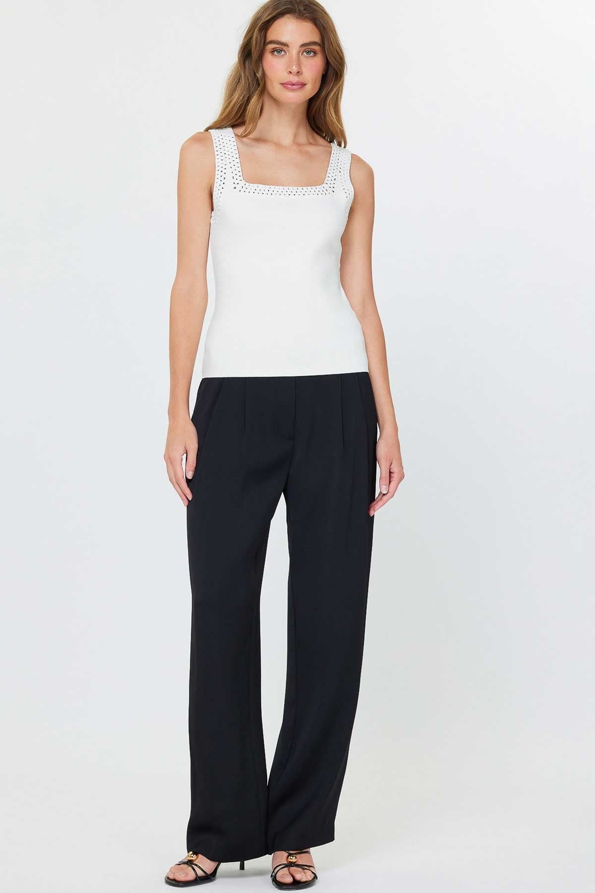 NYLAND Monet Square Neck Sweater Tank Top w/ Crochet Detail