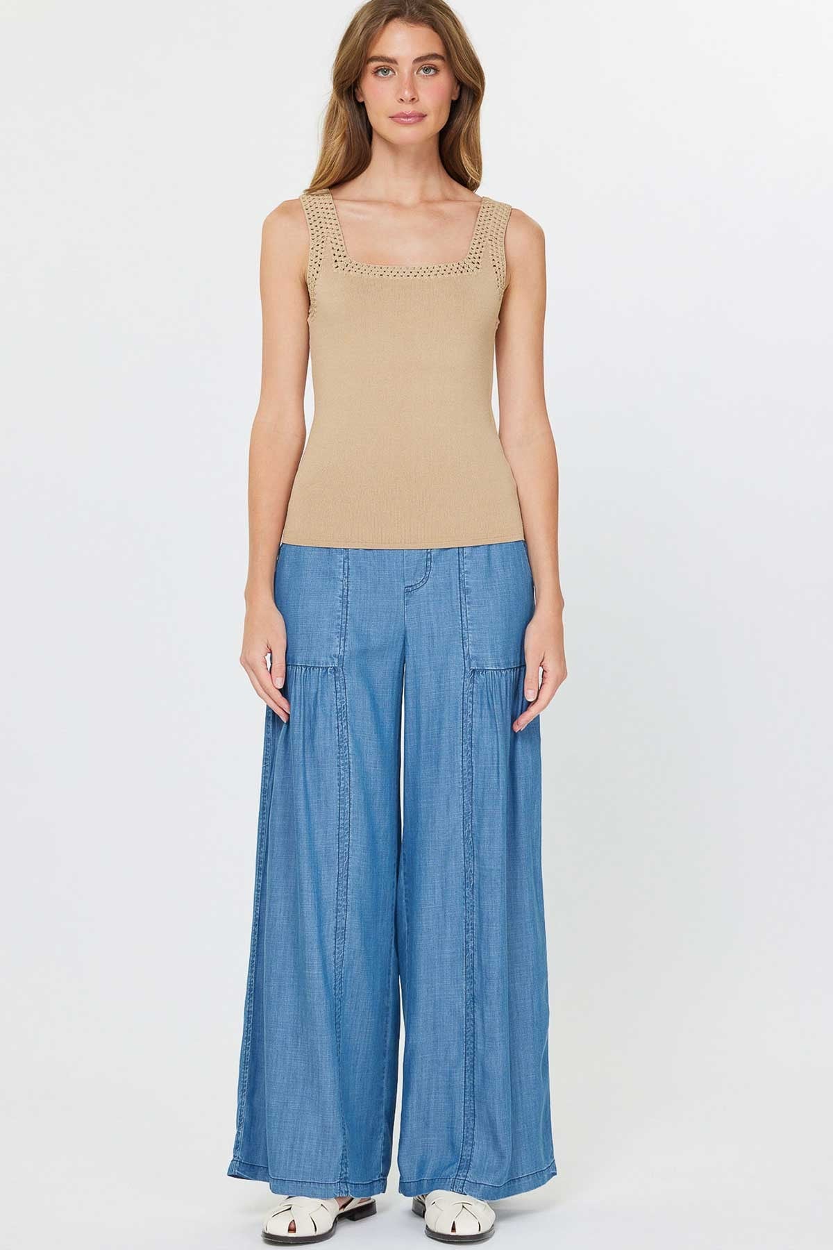 NYLAND Monet Square Neck Sweater Tank Top w/ Crochet Detail