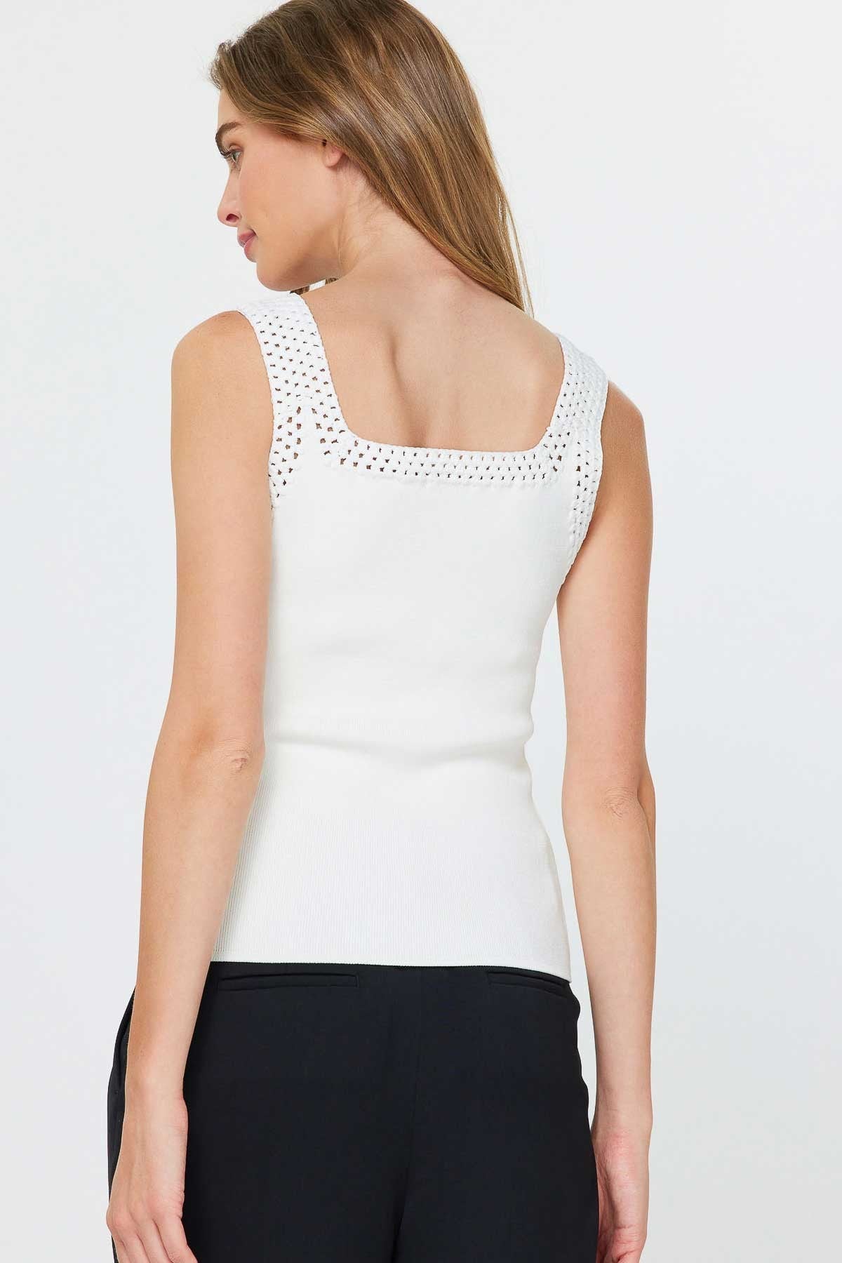 NYLAND Monet Square Neck Sweater Tank Top w/ Crochet Detail