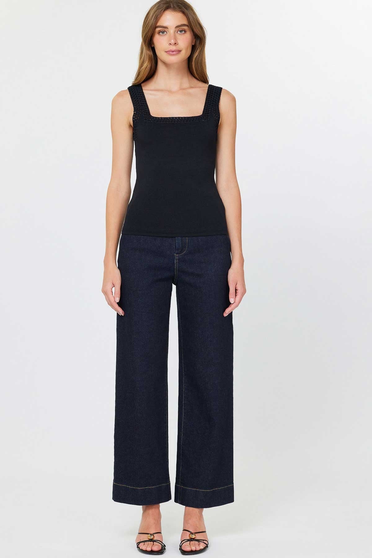 NYLAND Monet Square Neck Sweater Tank Top w/ Crochet Detail