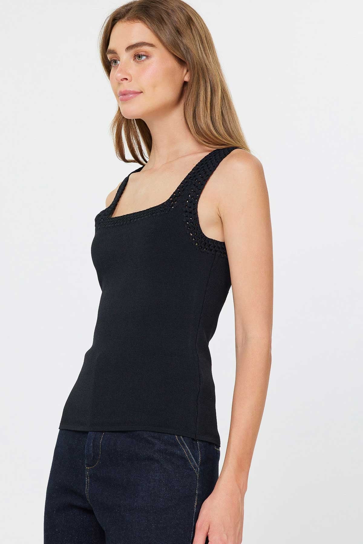 NYLAND Monet Square Neck Sweater Tank Top w/ Crochet Detail