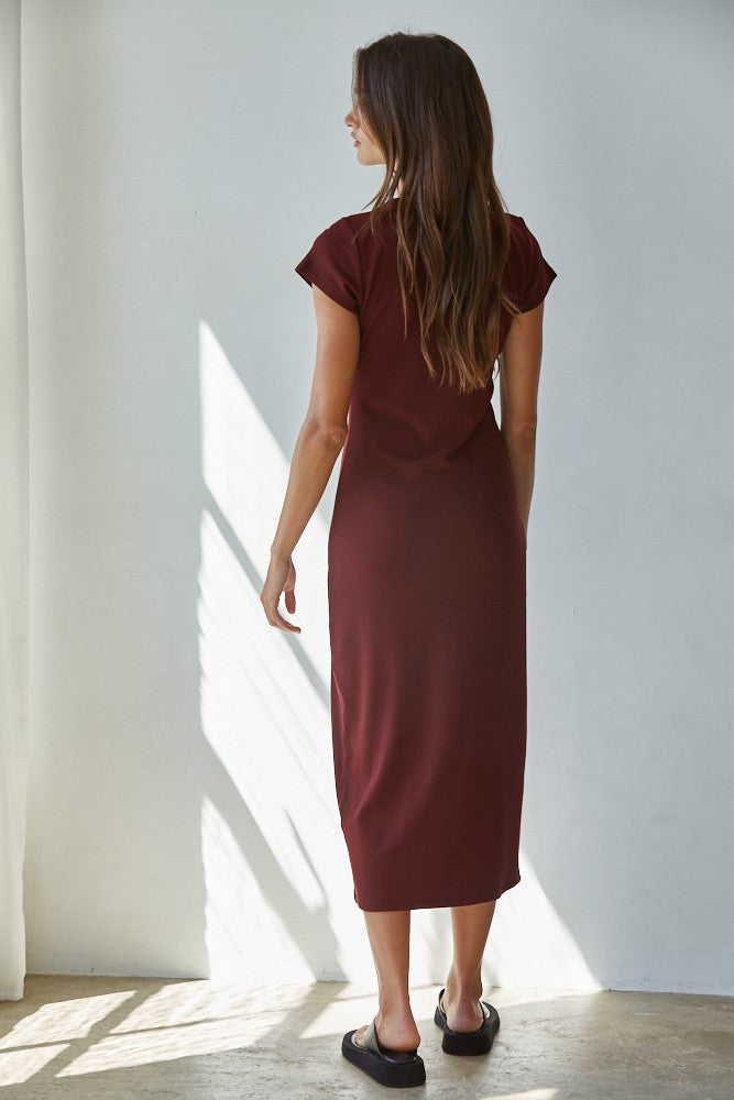 DEON Sylvia Bodycon Midi Dress Knit Wine