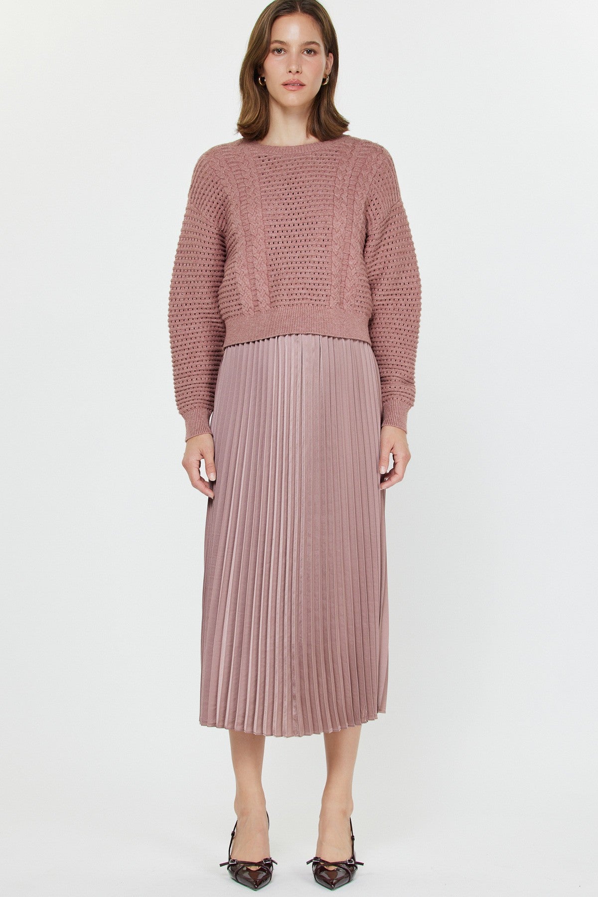 NYLAND Clea Sweater and Pleated Dress Set in Ash Rose