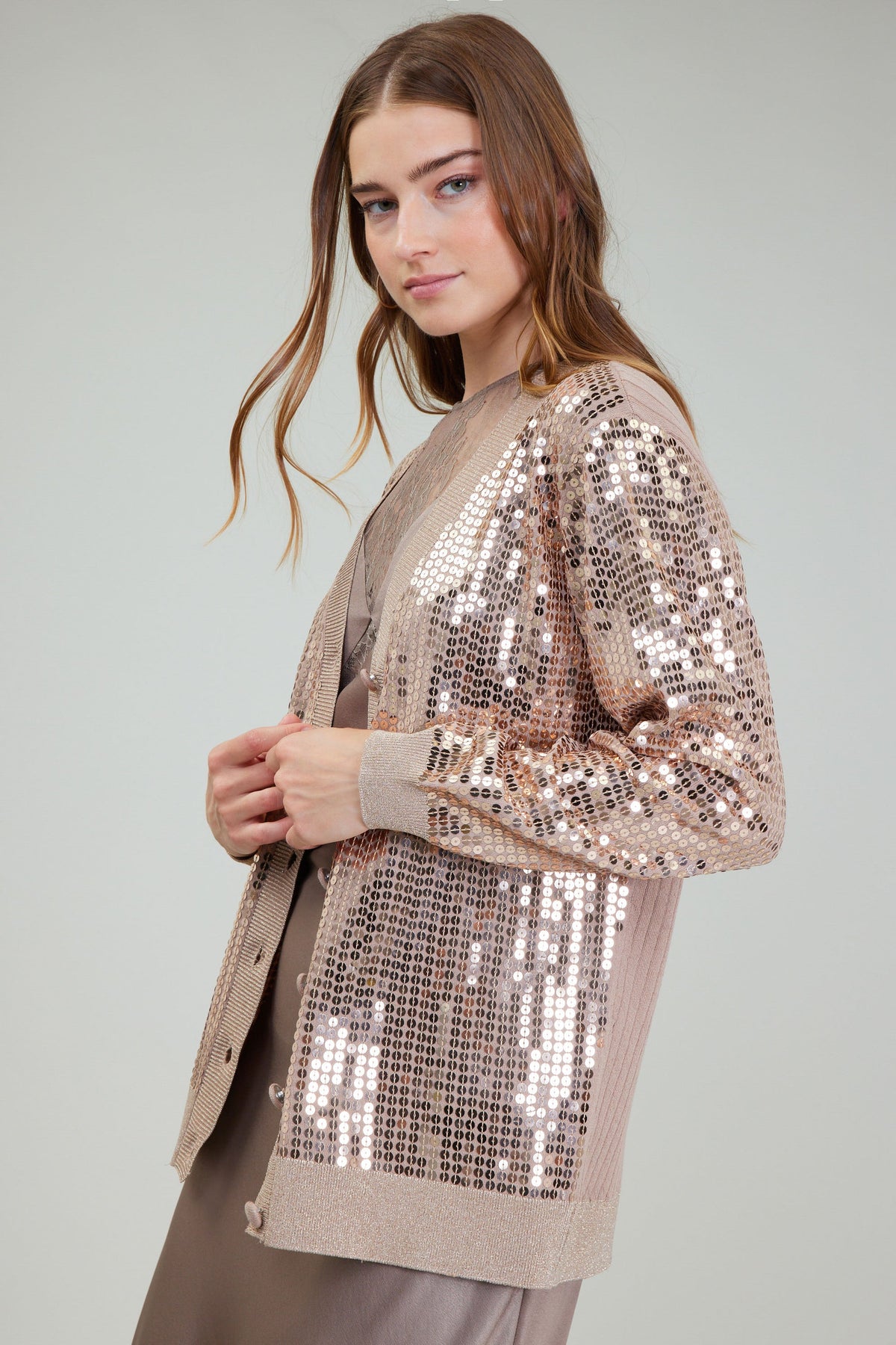 NYLAND Bria Button Front Sequin Cardigan