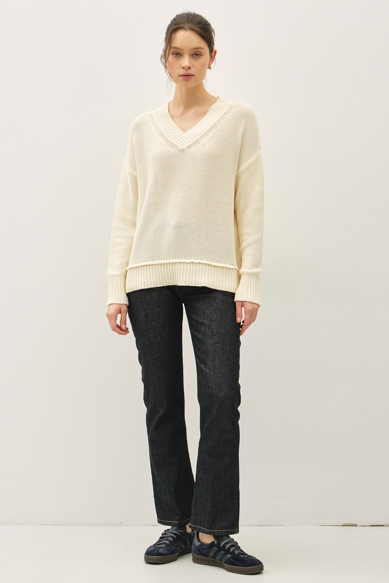 NYLAND Cosima Chunky V-Neck Knit Sweater Natural