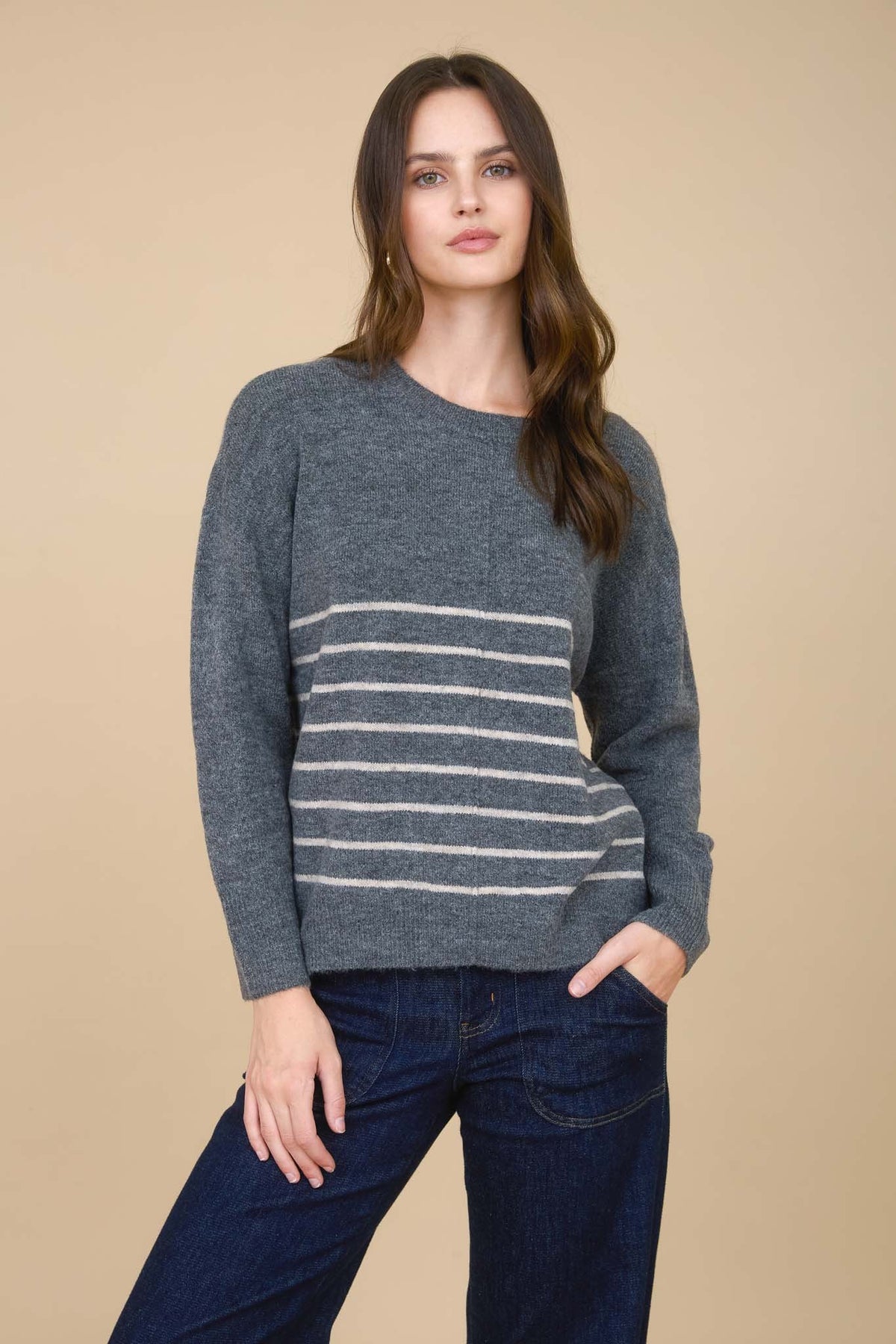 NYLAND Lucissa Stripe Front Seam Detail Long Sleeve Sweater