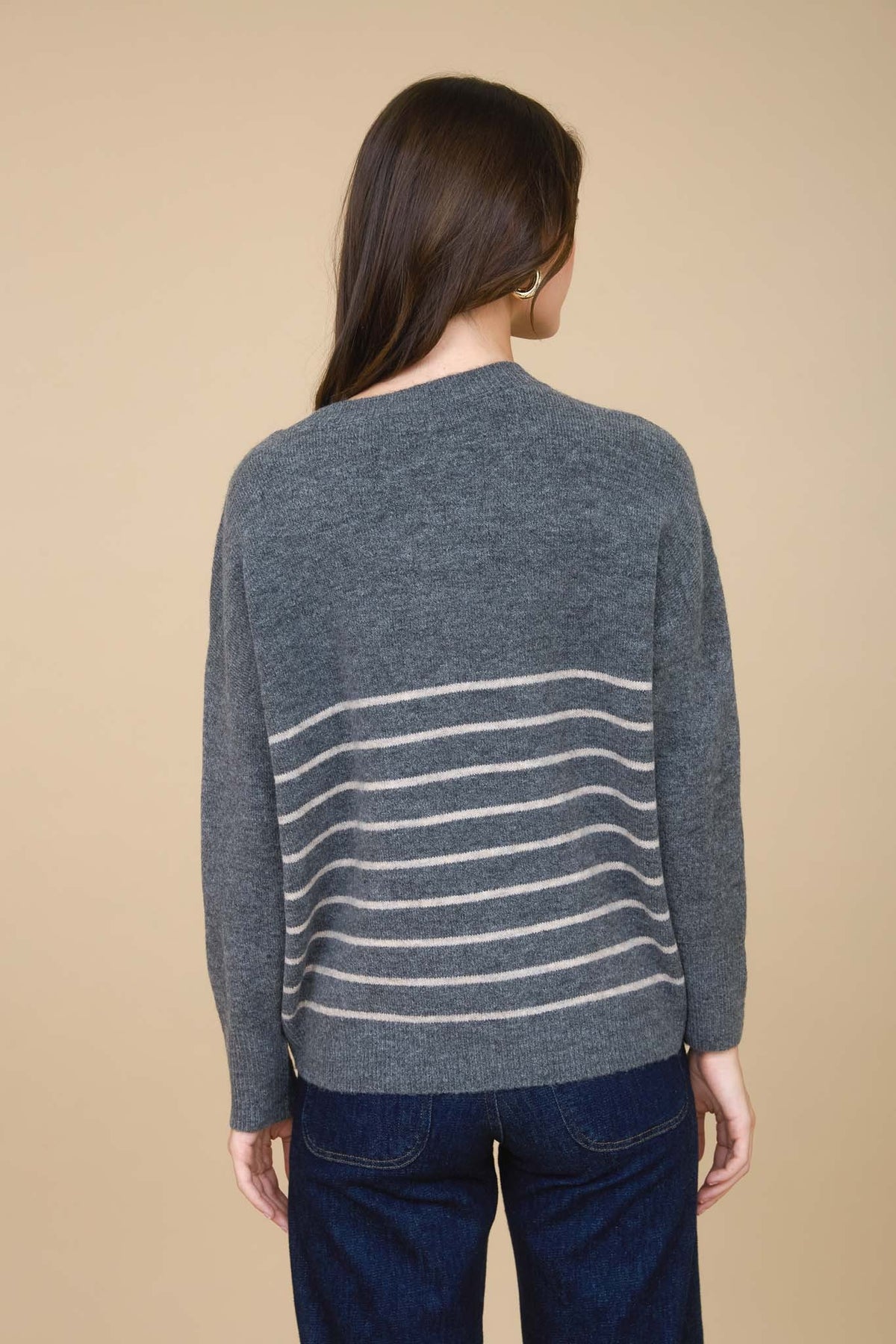NYLAND Lucissa Stripe Front Seam Detail Long Sleeve Sweater