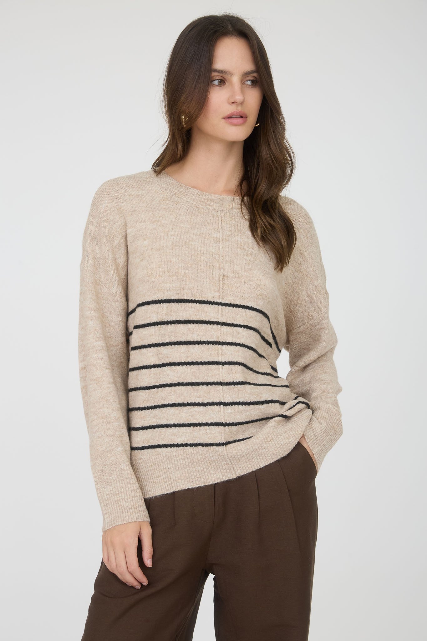 NYLAND Lucissa Stripe Front Seam Detail Long Sleeve Sweater