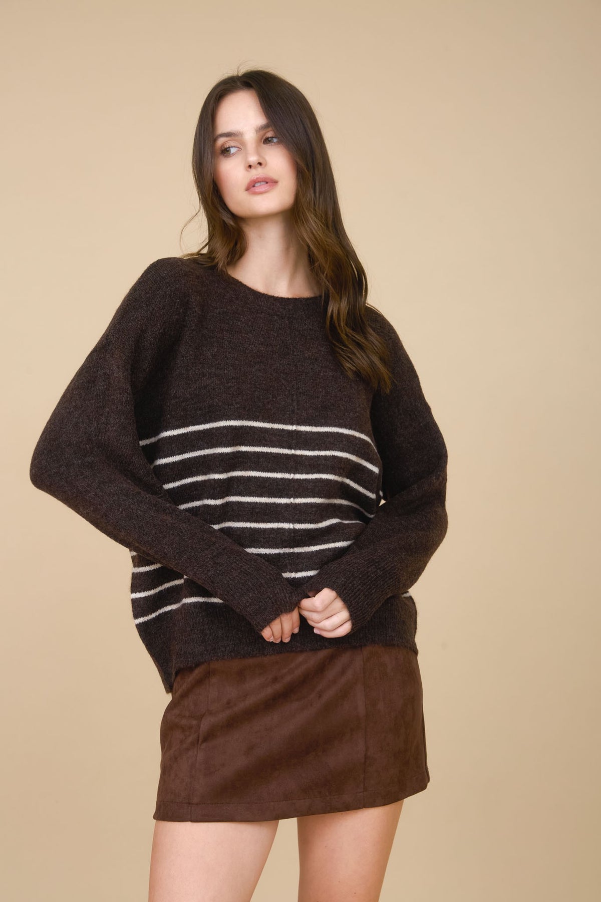 NYLAND Lucissa Stripe Front Seam Detail Long Sleeve Sweater