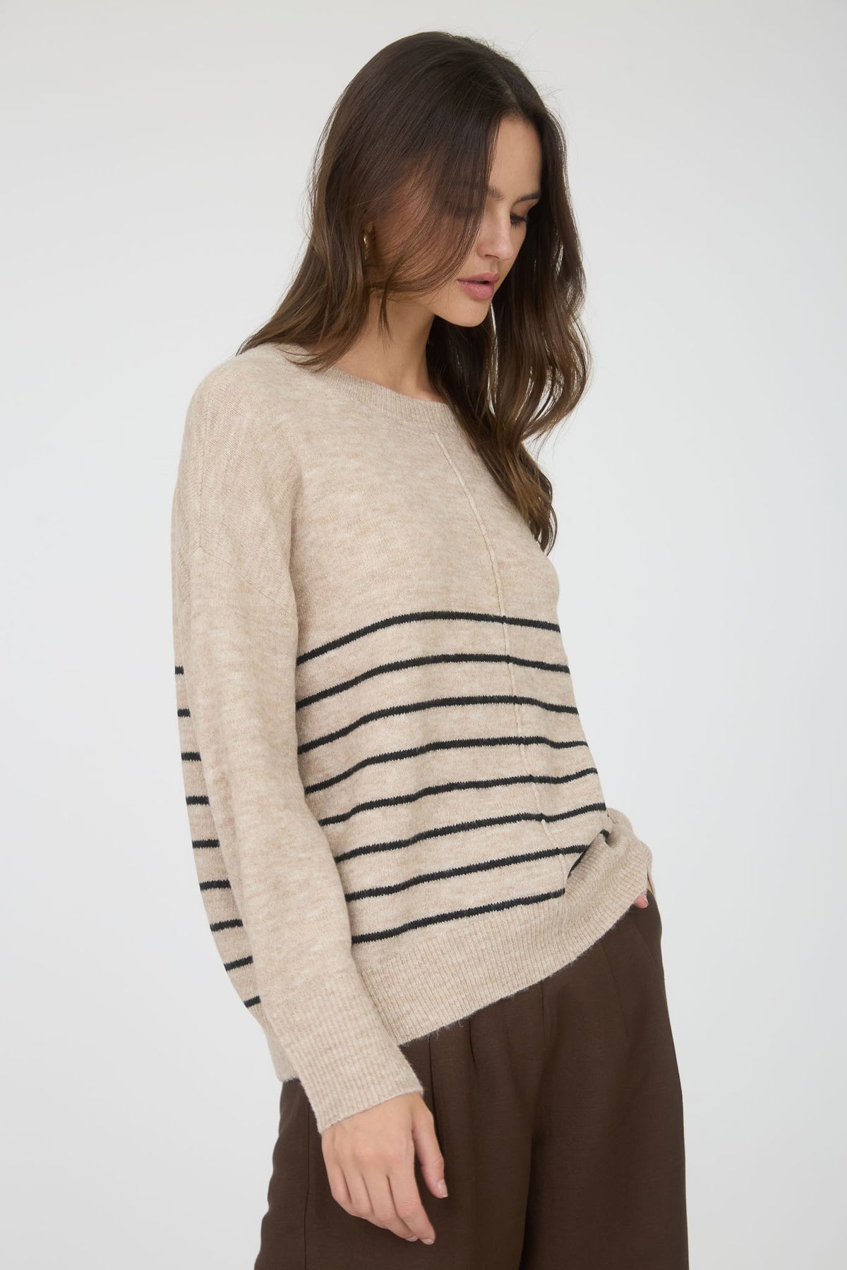 NYLAND Lucissa Stripe Front Seam Detail Long Sleeve Sweater