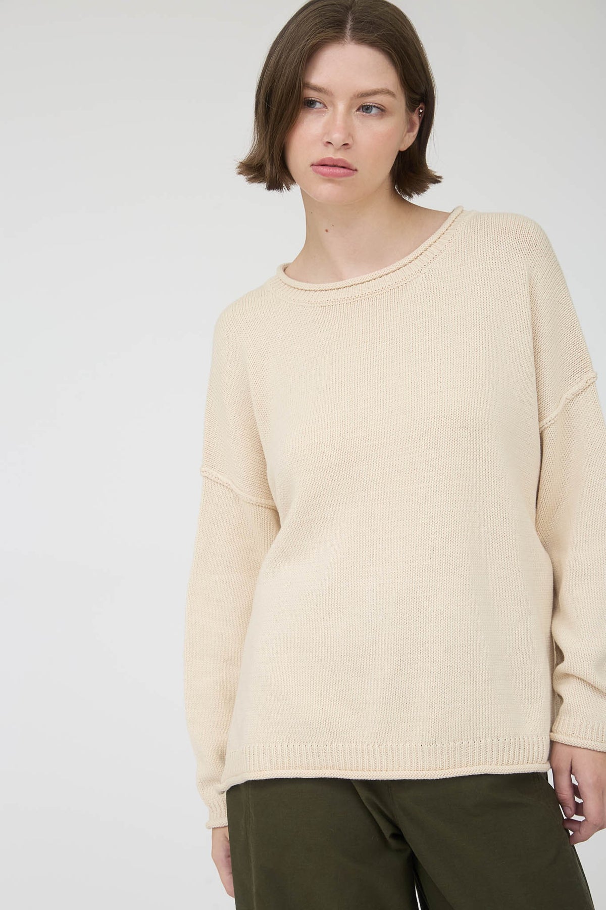 NYLAND Leopoldine Raw Edge Extended Shoulder Long Sleeve Sweater