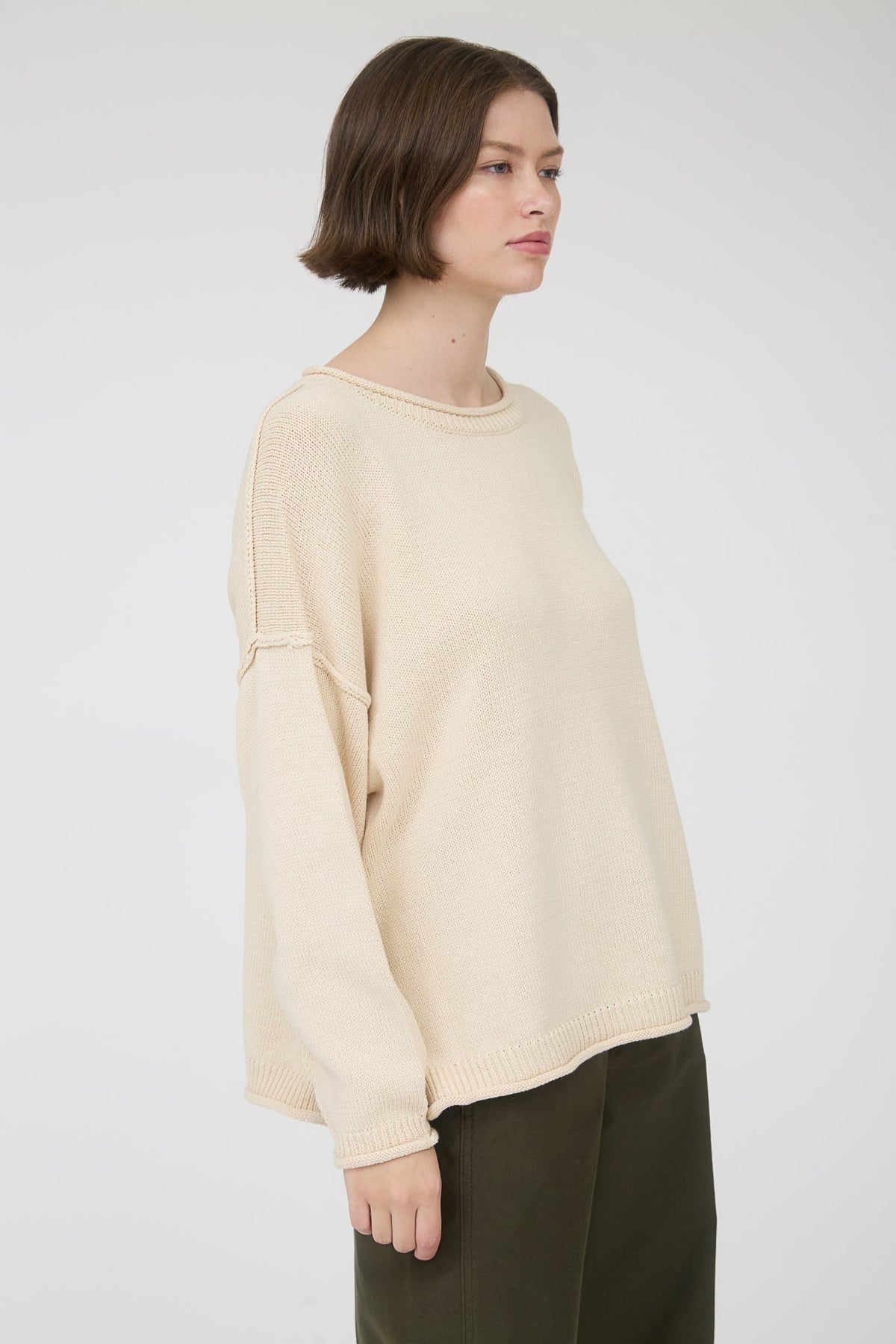 NYLAND Leopoldine Raw Edge Extended Shoulder Long Sleeve Sweater