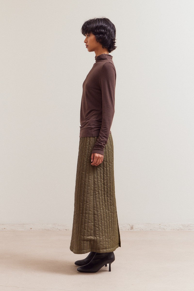 NYLAND Salvatrix Mock Neck Fitted Jersey Top Dark Chocolate