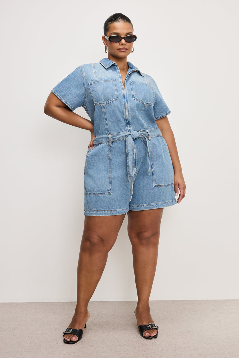 Good American Fit For Success Lite Linen Denim Romper