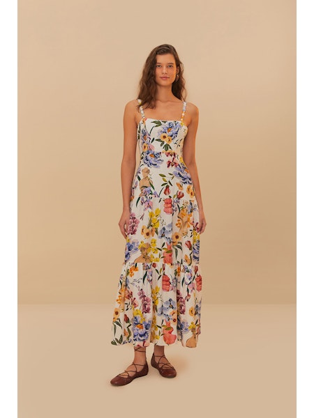 Farm Rio Greek Garden Off White Sleeveless Maxi Dress