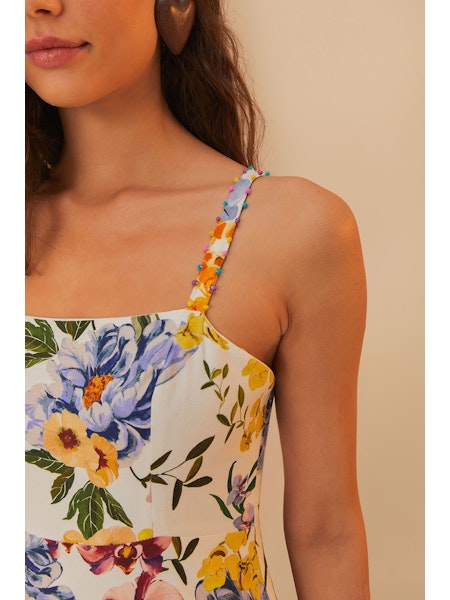 Farm Rio Greek Garden Off White Sleeveless Maxi Dress